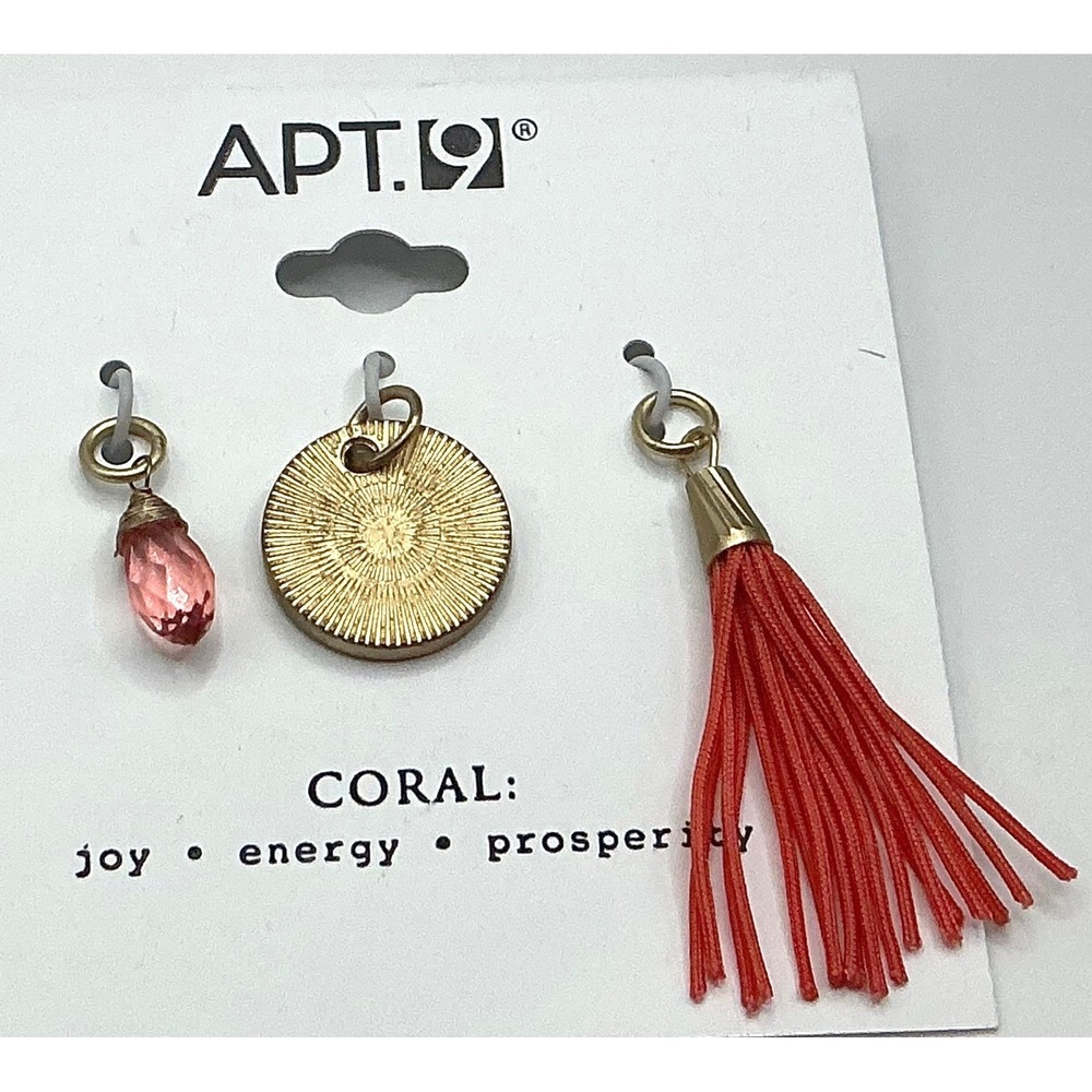 APT 9 Interchangeable Charm Necklace Set Gold Tone Coin‎ Tassel Pink Gem